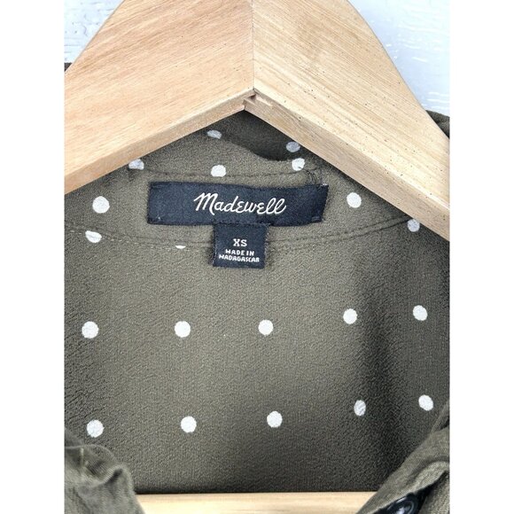 Madewell Central Drapey Popover Shirt in Grid Dot Olive Green Extra Small XS - Picture 14 of 16